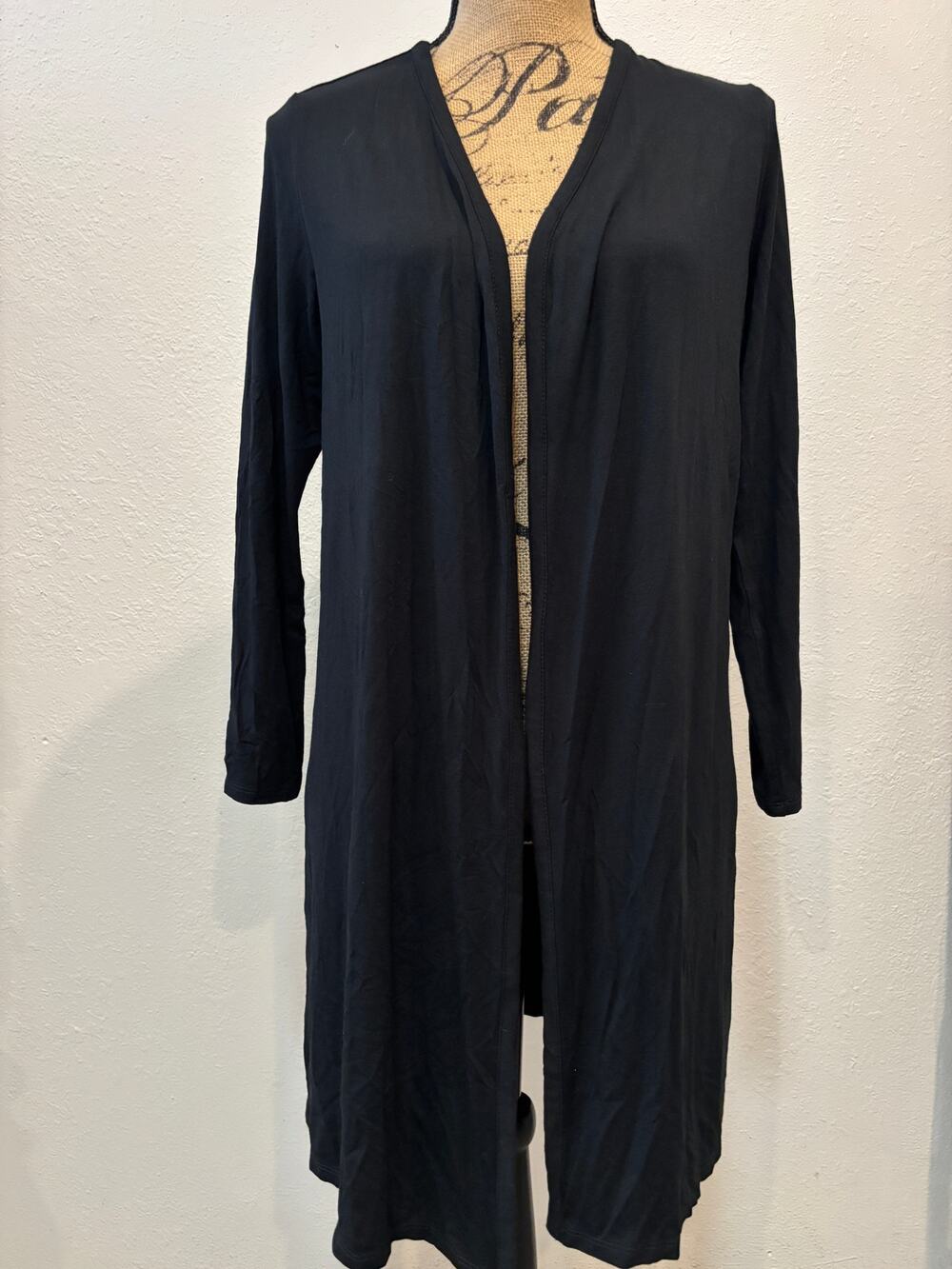 J.Jill Wherever Collection Long Duster Cardigan Open Front Black Size S Petite